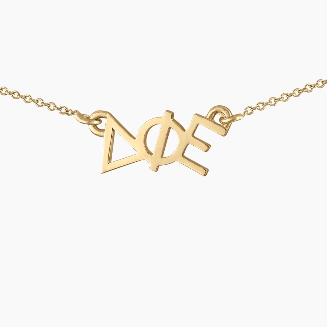 Delta Phi Epsilon Necklace | DPhiE | 14k Gold | mazi + zo sorority jewelry