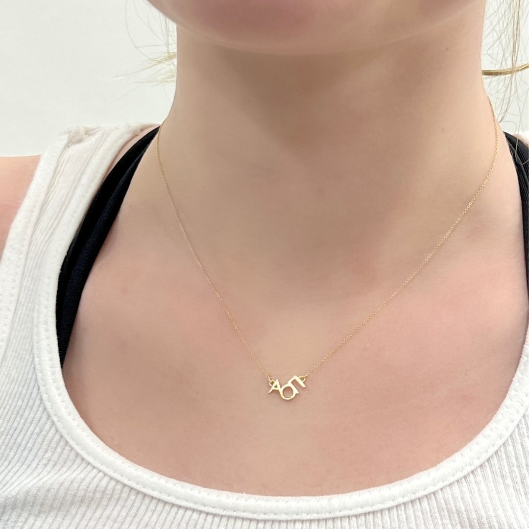 14k Gold Alpha Omicron Pi Necklace | mazi + zo sorority jewelry