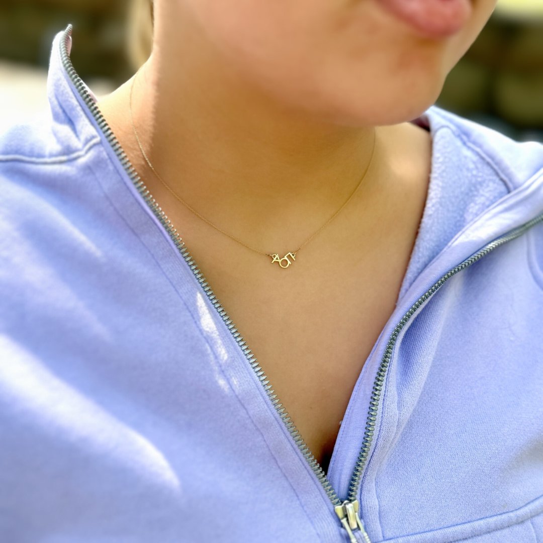 14k Gold Alpha Omicron Pi Necklace | mazi + zo sorority jewelry