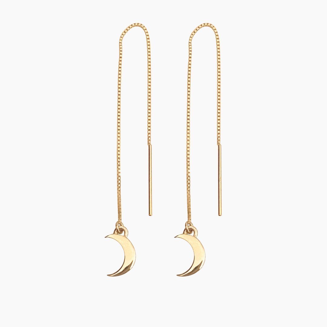 14k Gold Crescent moon threader earrings | mazi + zo