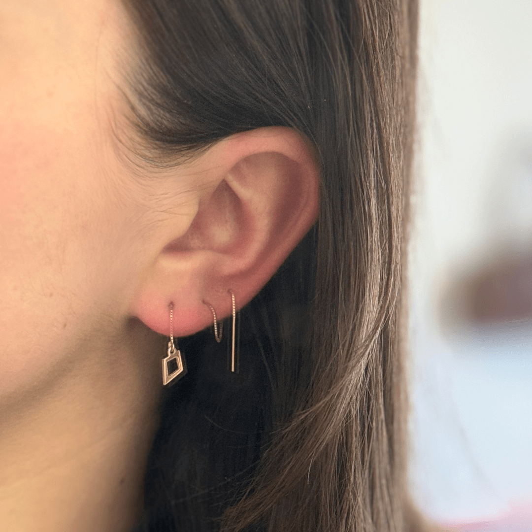 14k Gold Kappa Alpha Theta Kite Threader Earring Styled in 3 Piercings | mazi + zo sorority jewelry