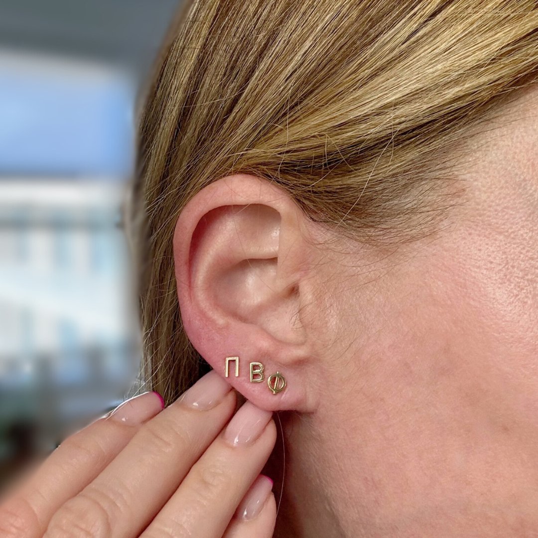 14k Gold Pi Beta Phi earrings | mazi + zo sorority jewelry