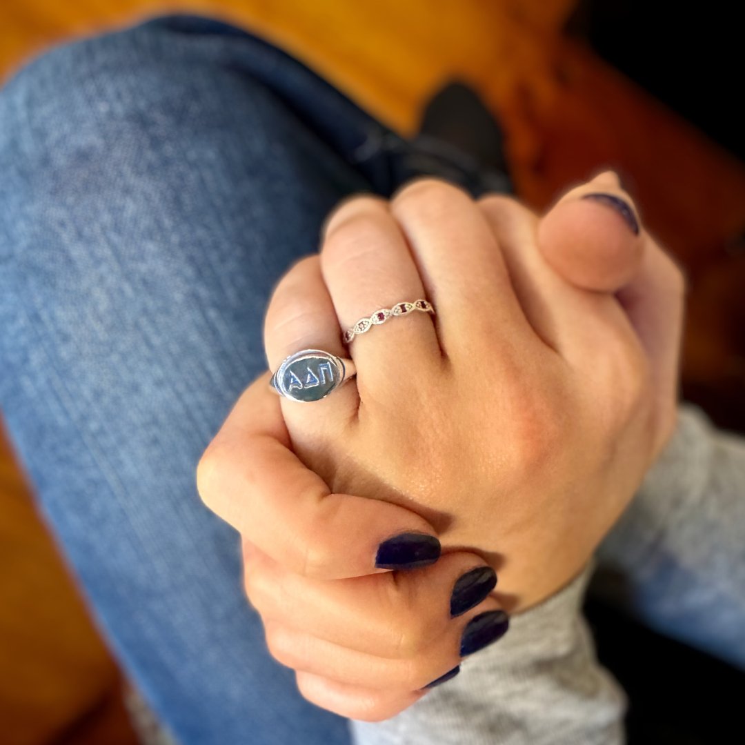 Alpha Delta Pi Signet Ring in Azure Blue | mazi + zo sorority jewelry