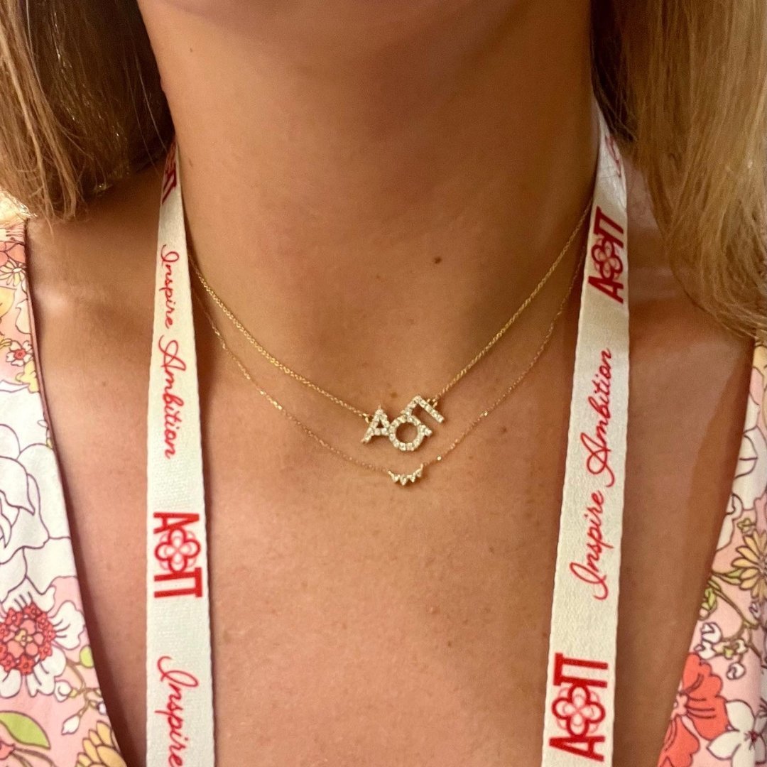 Diamond Alpha Omicron Pi Necklace | mazi + zo sorority jewelry