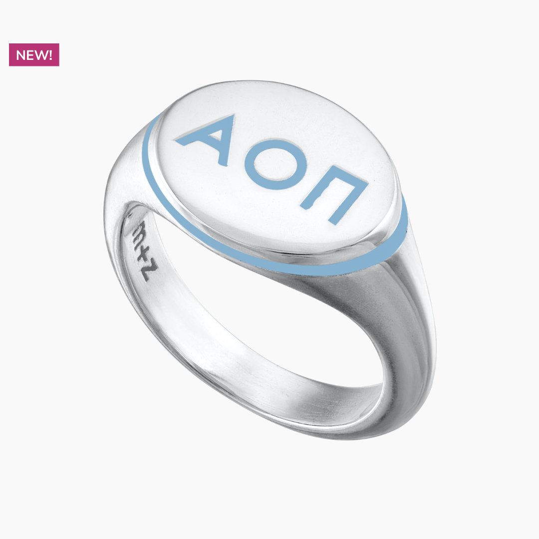 Alpha Omicron Pi Signet Ring | Barnard Blue | mazi + zo sorority jewelry