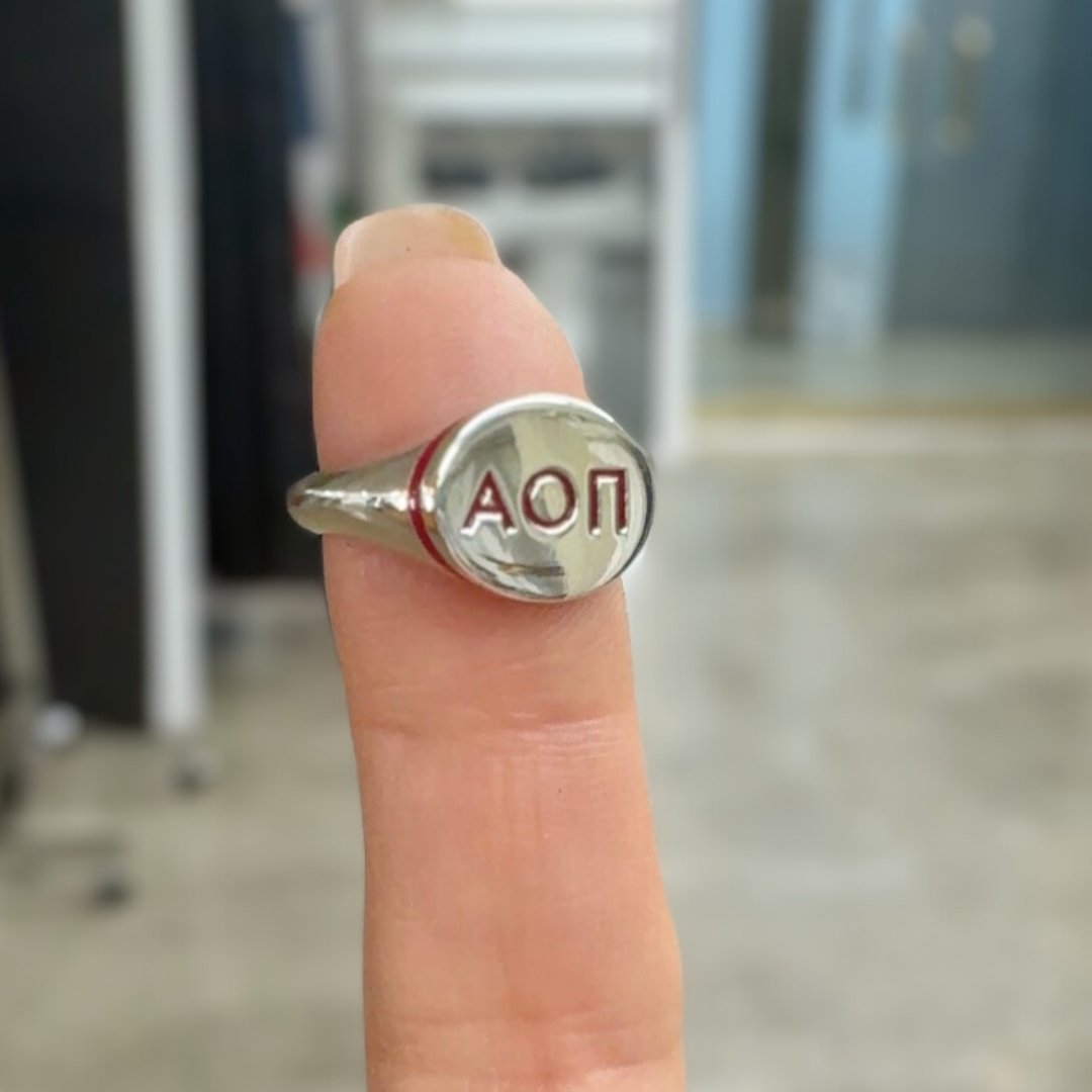 Alpha Omicron Pi Signet Ring - Cardinal Red | mazi + zo sorority jewelry