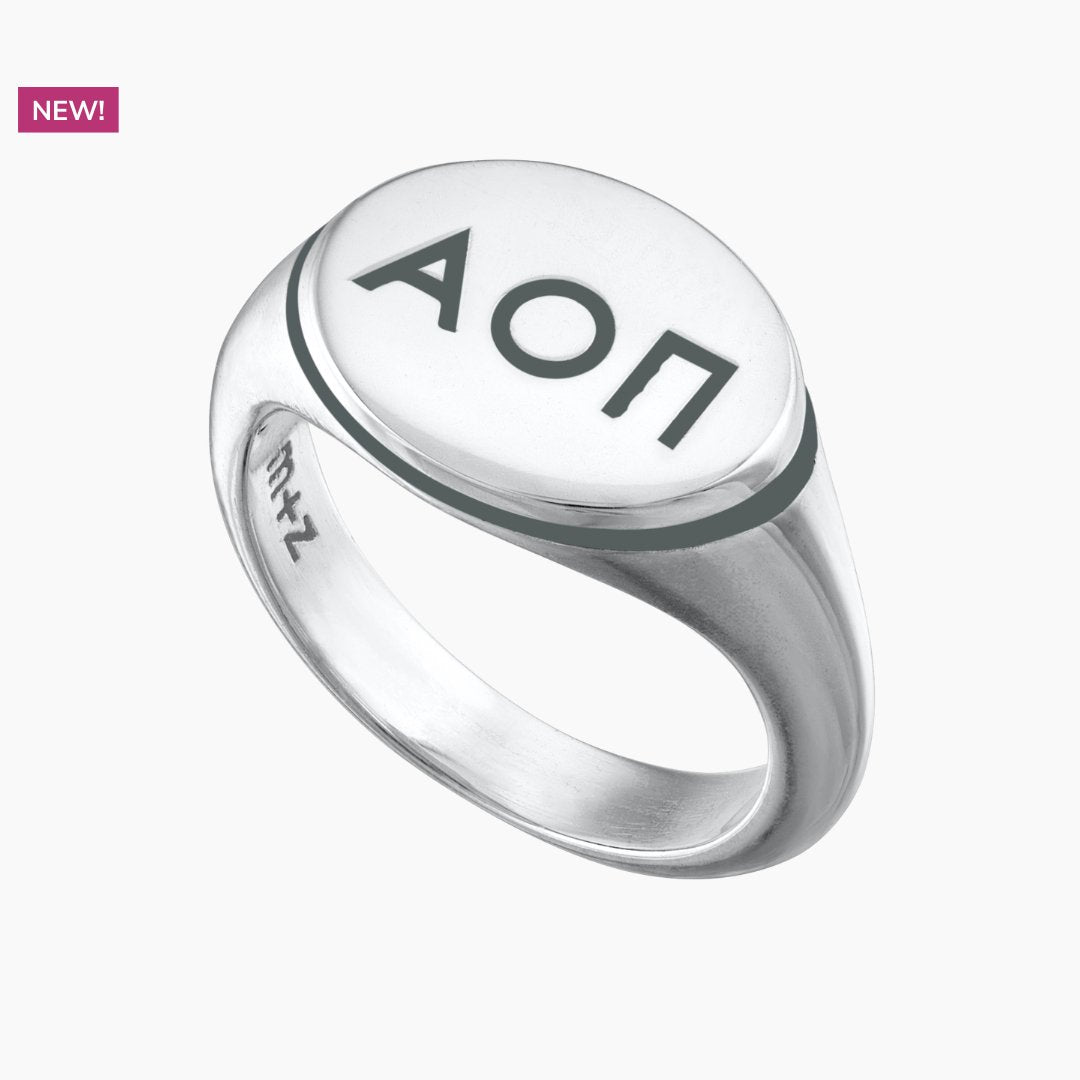 Alpha Omicron Pi Signet Ring | Graduate Gray | mazi + zo sorority jewelry