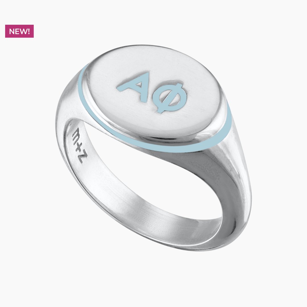 Alpha Phi Signet Ring in Powder Blue | mazi + zo sorority jewelry