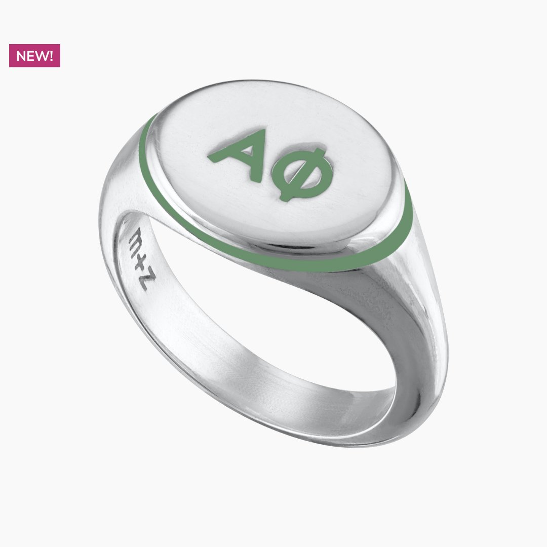 Alpha Phi Signet Ring in Fern Green | mazi + zo sorority jewelry