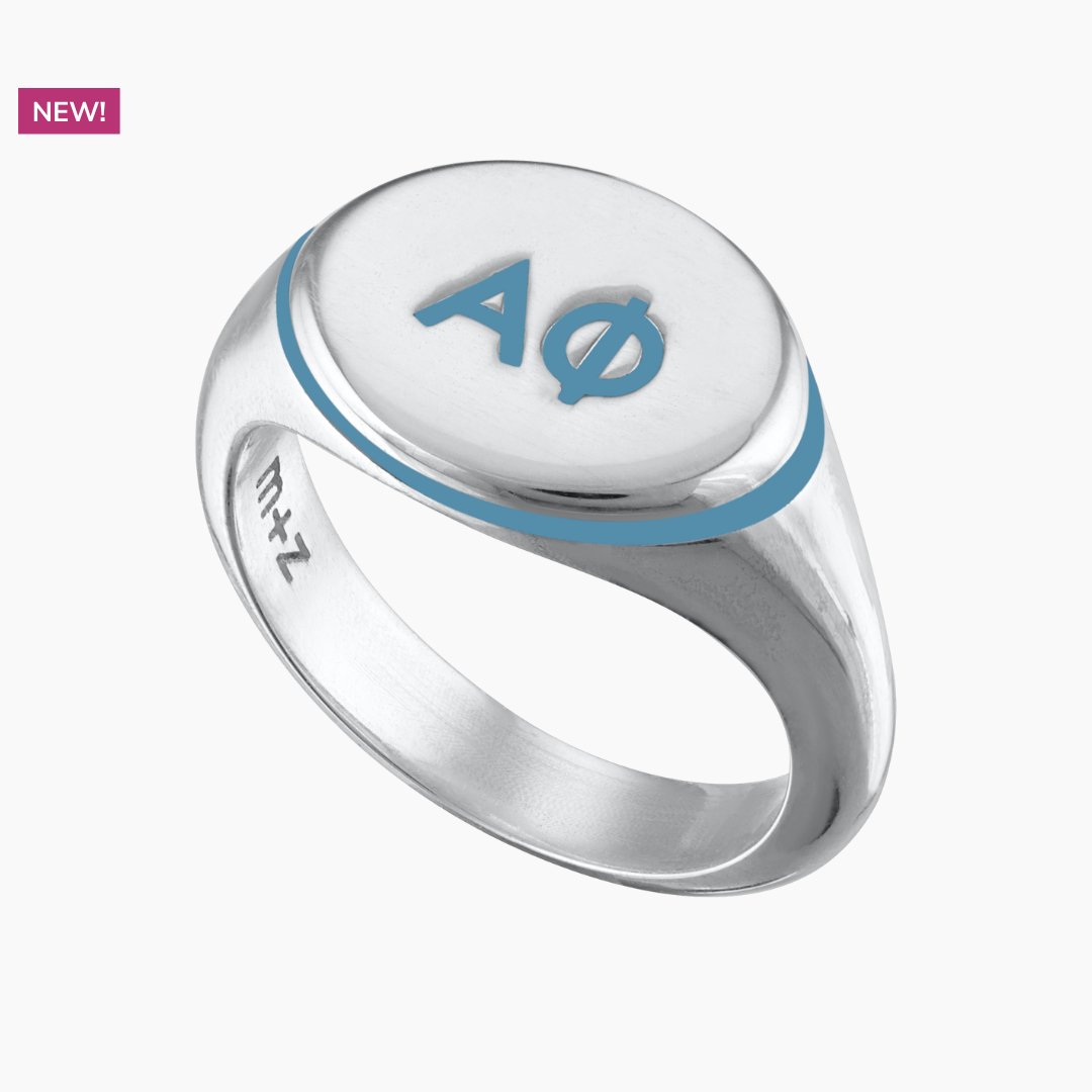 Alpha Phi Signet Ring in Steel Blue | mazi + zo sorority jewelry