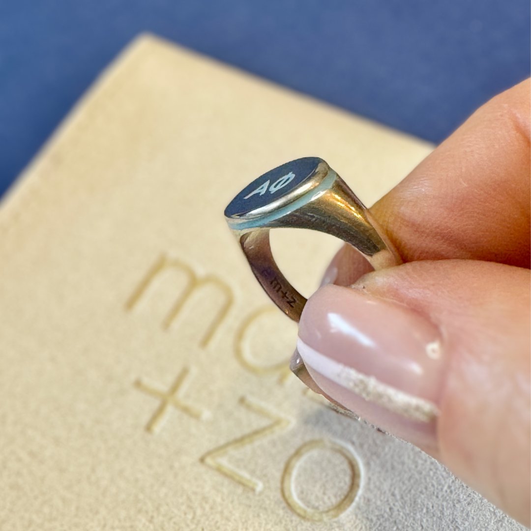 Alpha Phi Signet Ring in Powder Blue | mazi + zo sorority jewelry