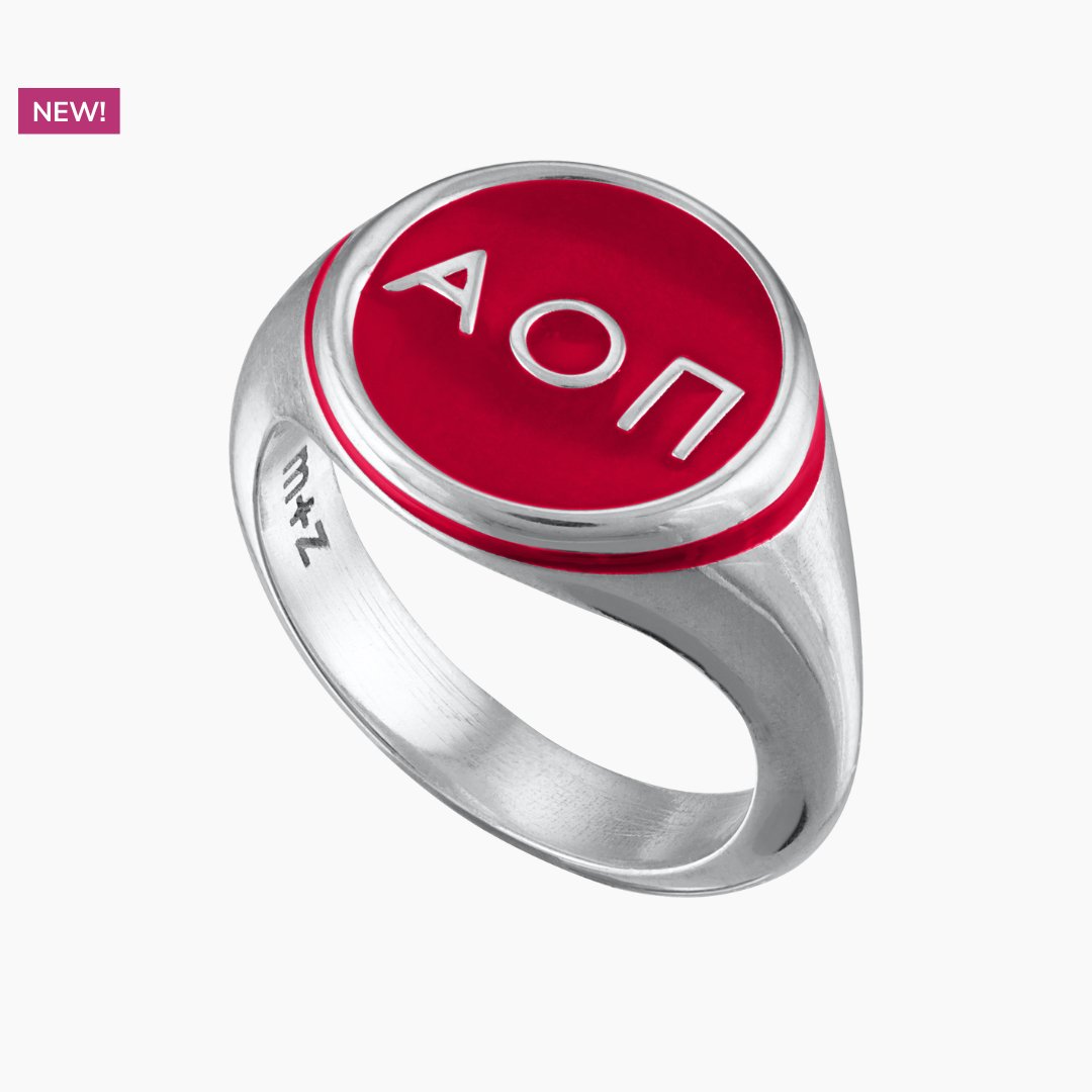 Alpha Omicron Pi Round Signet Ring in AOII Cardinal | mazi + zo sorority jewelry