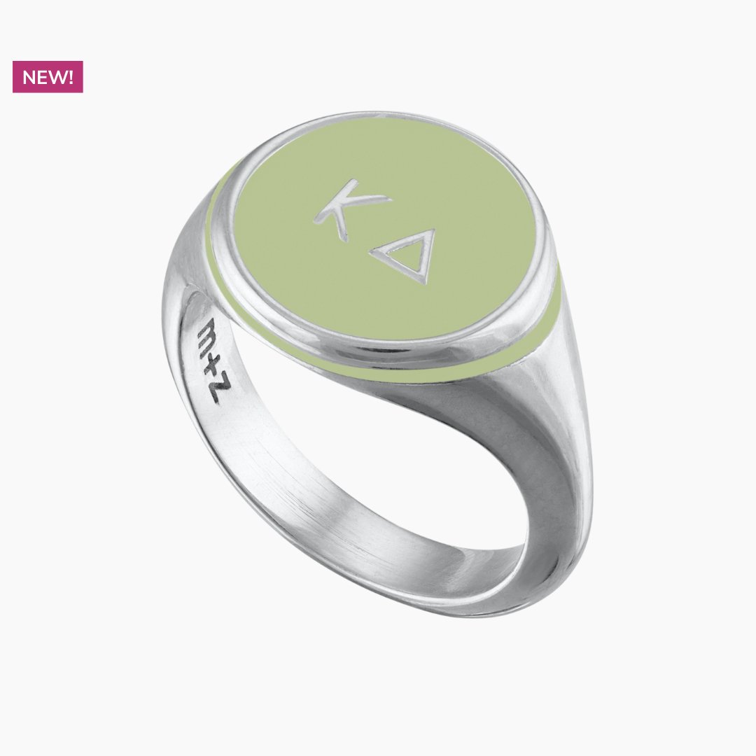 Kappa Delta Signet Ring in Light Olive Green | mazi + zo sorority jewelry