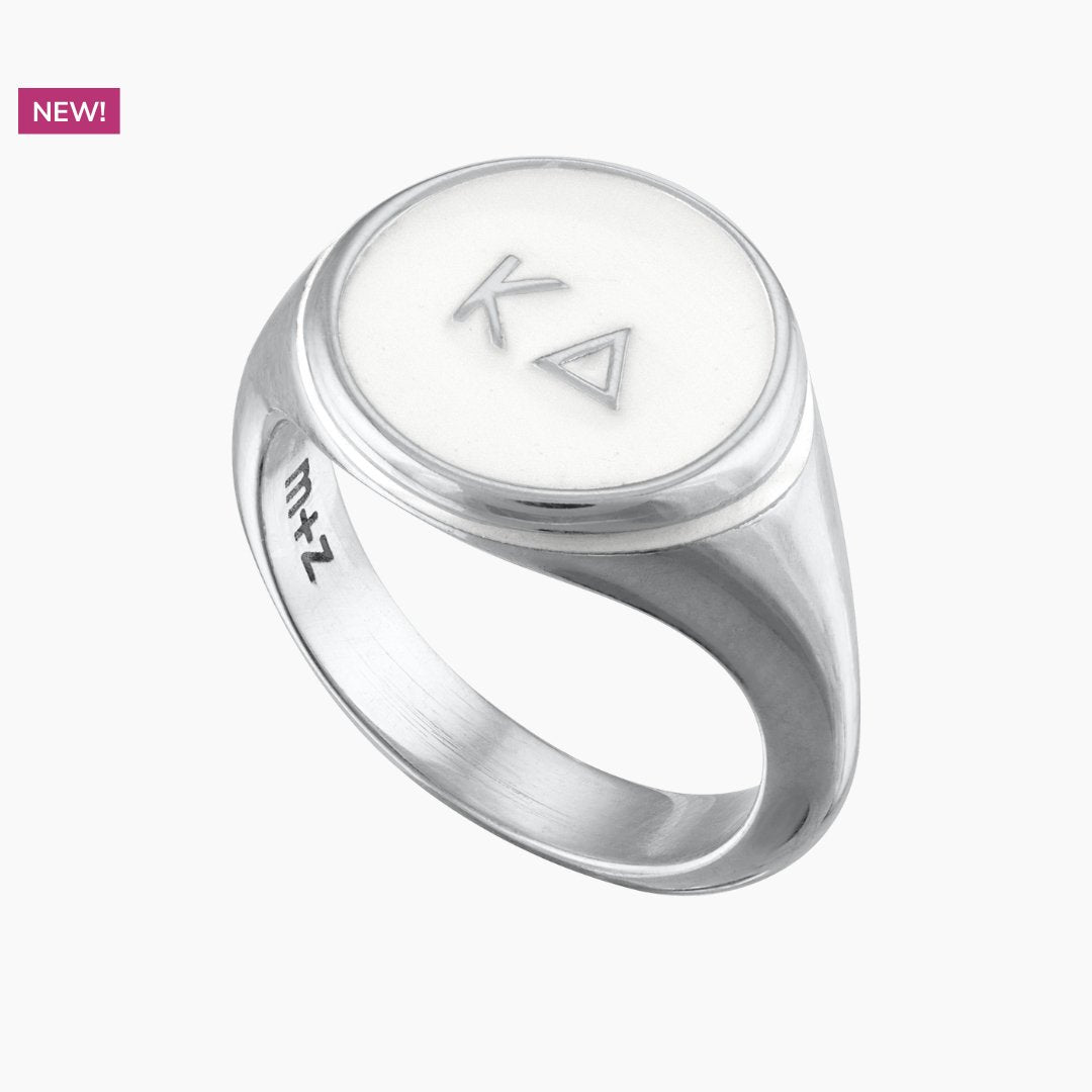 Kappa Delta Signet Ring in Pearl White | mazi + zo sorority jewelry