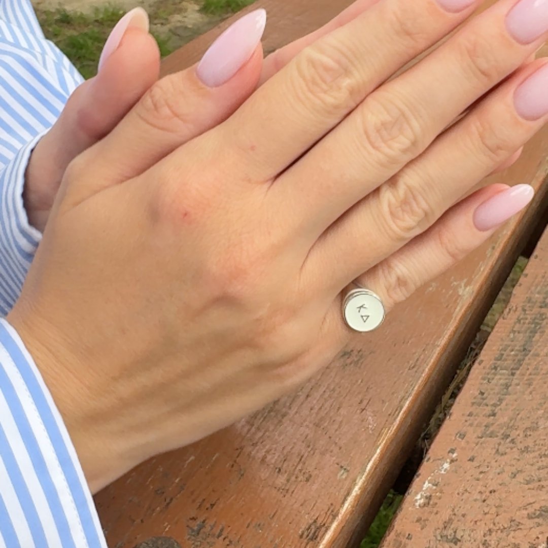 Kappa Delta Signet Ring in Pearl White | mazi + zo sorority jewelry