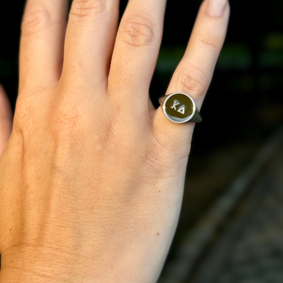 Kappa Delta Signet Ring in Dark Olive Green | mazi + zo sorority jewelry