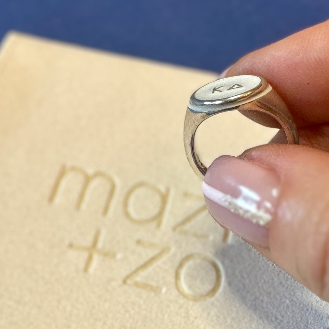 Kappa Delta Signet Ring in Pearl White | mazi + zo sorority jewelry