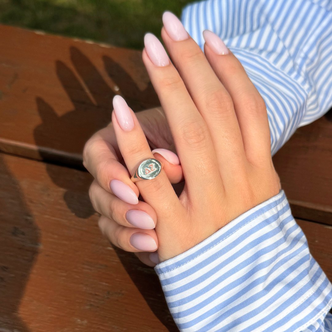 Delta Zeta Signet Ring in DZ Pink | mazi + zo sorority jewelry