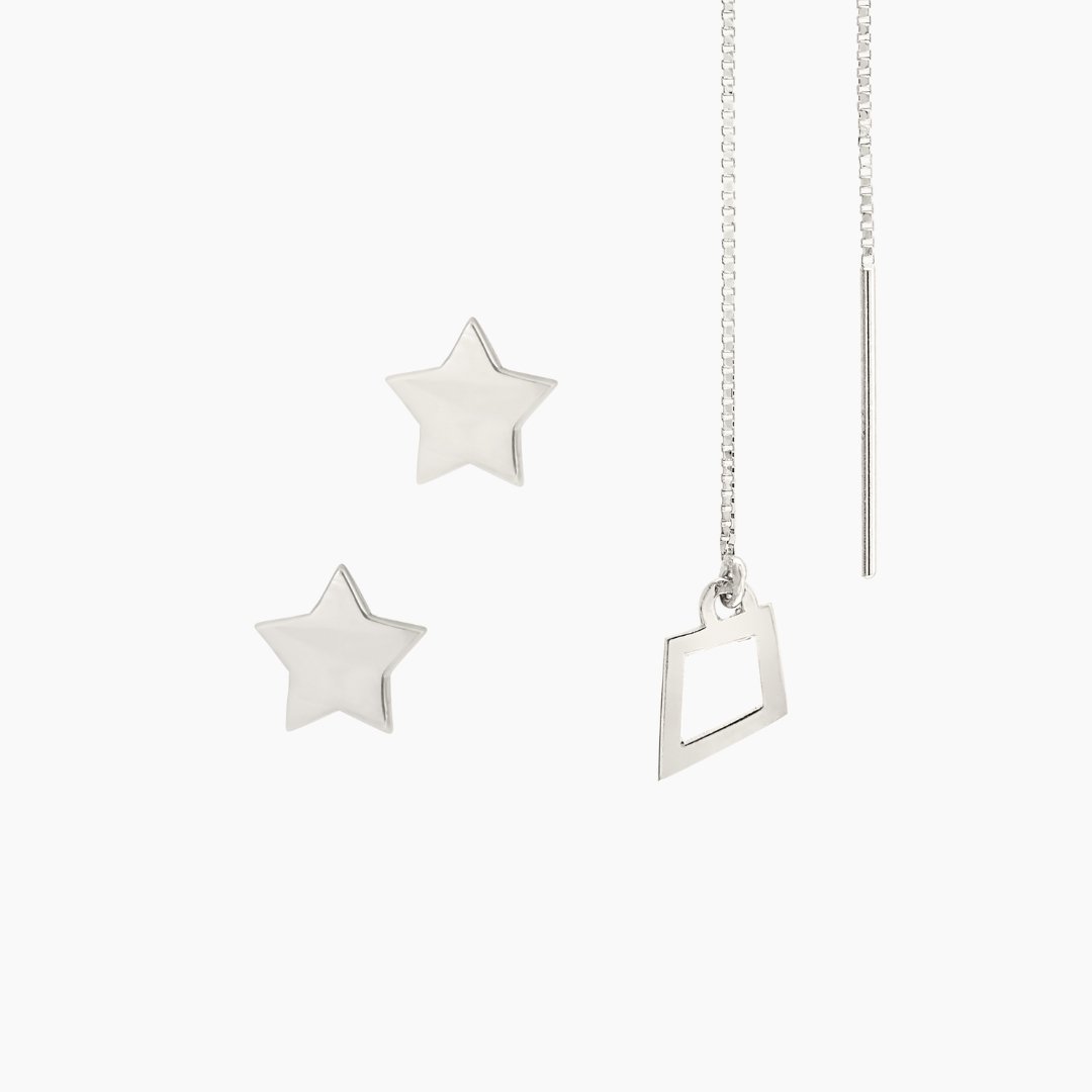 Silver Kappa Alpha Theta Kite Threader & Twin Stars Earring Set | mazi + zo sorority jewelry