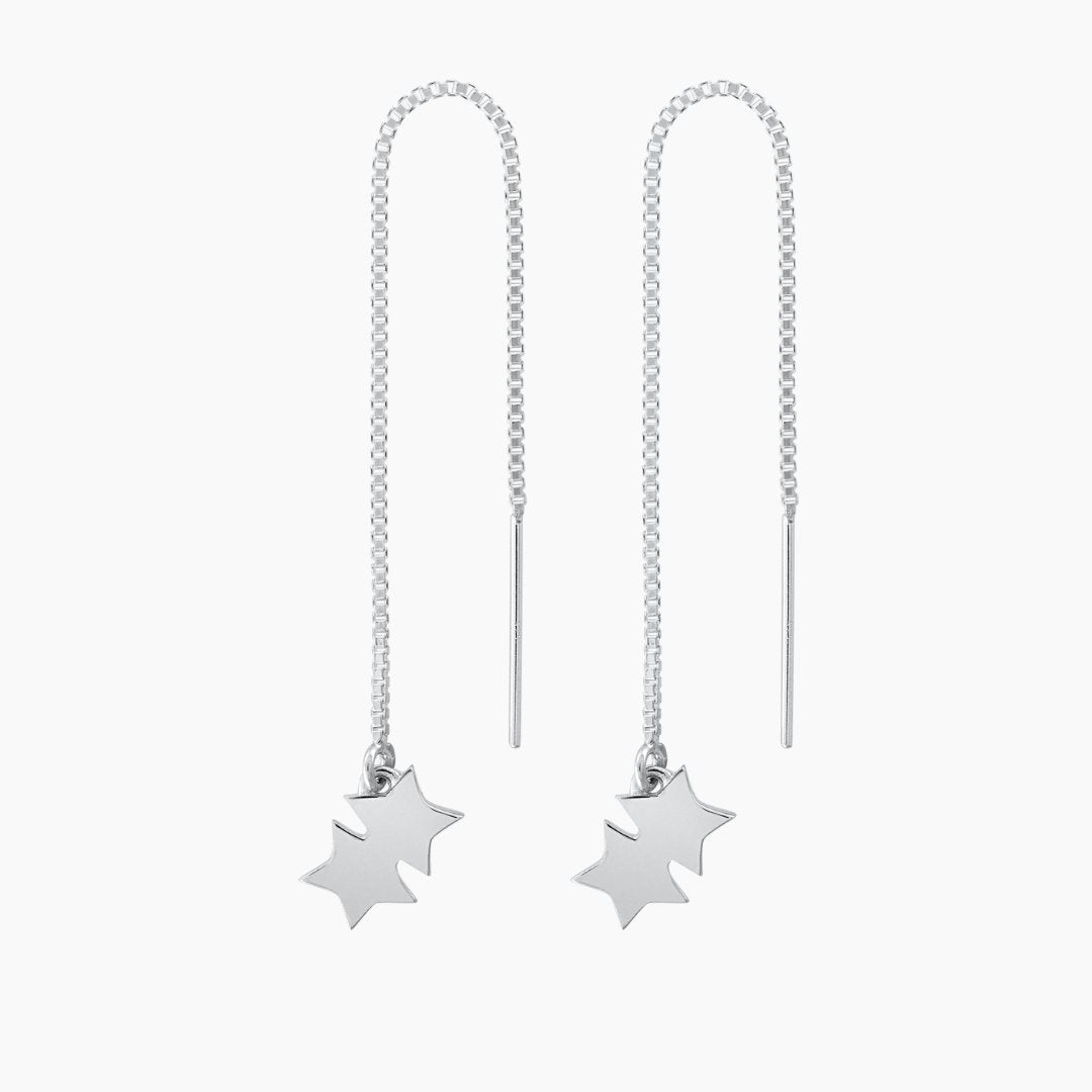 Silver Kappa Alpha Theta Twin Stars Threader Earrings | mazi + zo sorority jewelry