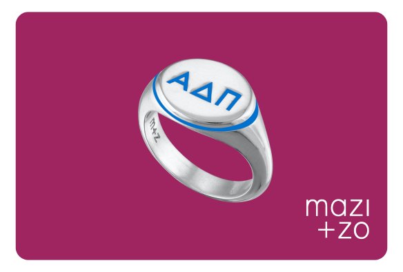 Personalized Alpha Delta Pi Ring Gift Card |. mazi + zo sorority jewelry