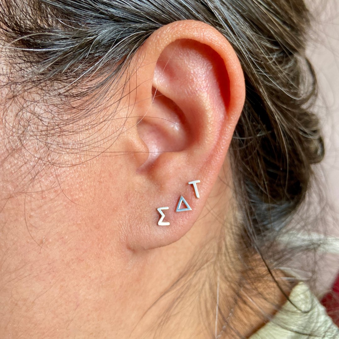 Sterling Silver Sigma Delta Tau earrings | mazi + zo sorority jewelry