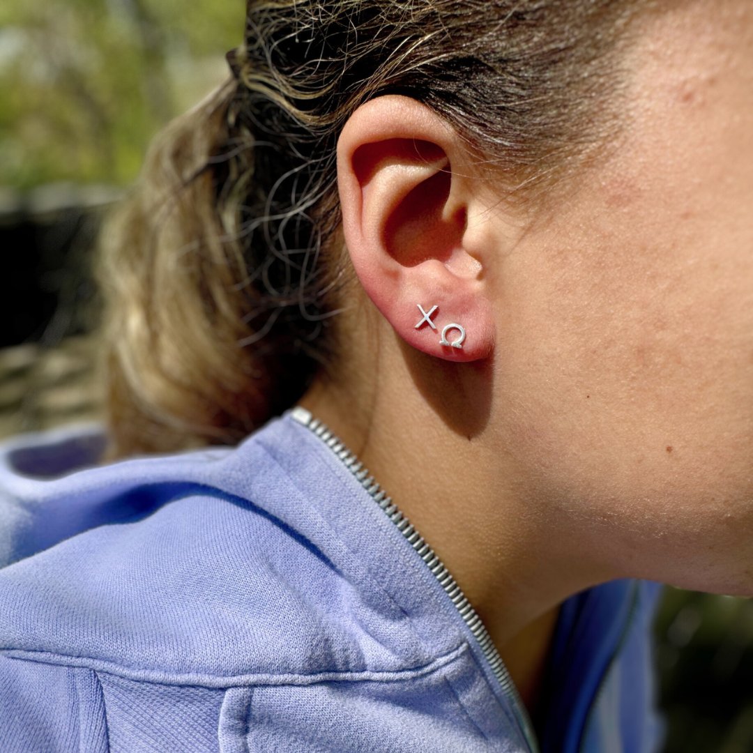 Sterling Silver Chi Omega Earrings | mazi + zo sorority jewelry