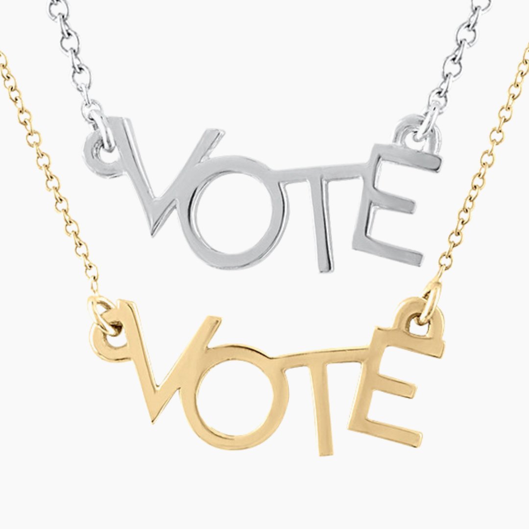 Silver and Gold VOTE necklaces | mazi + zo sorority jewelry