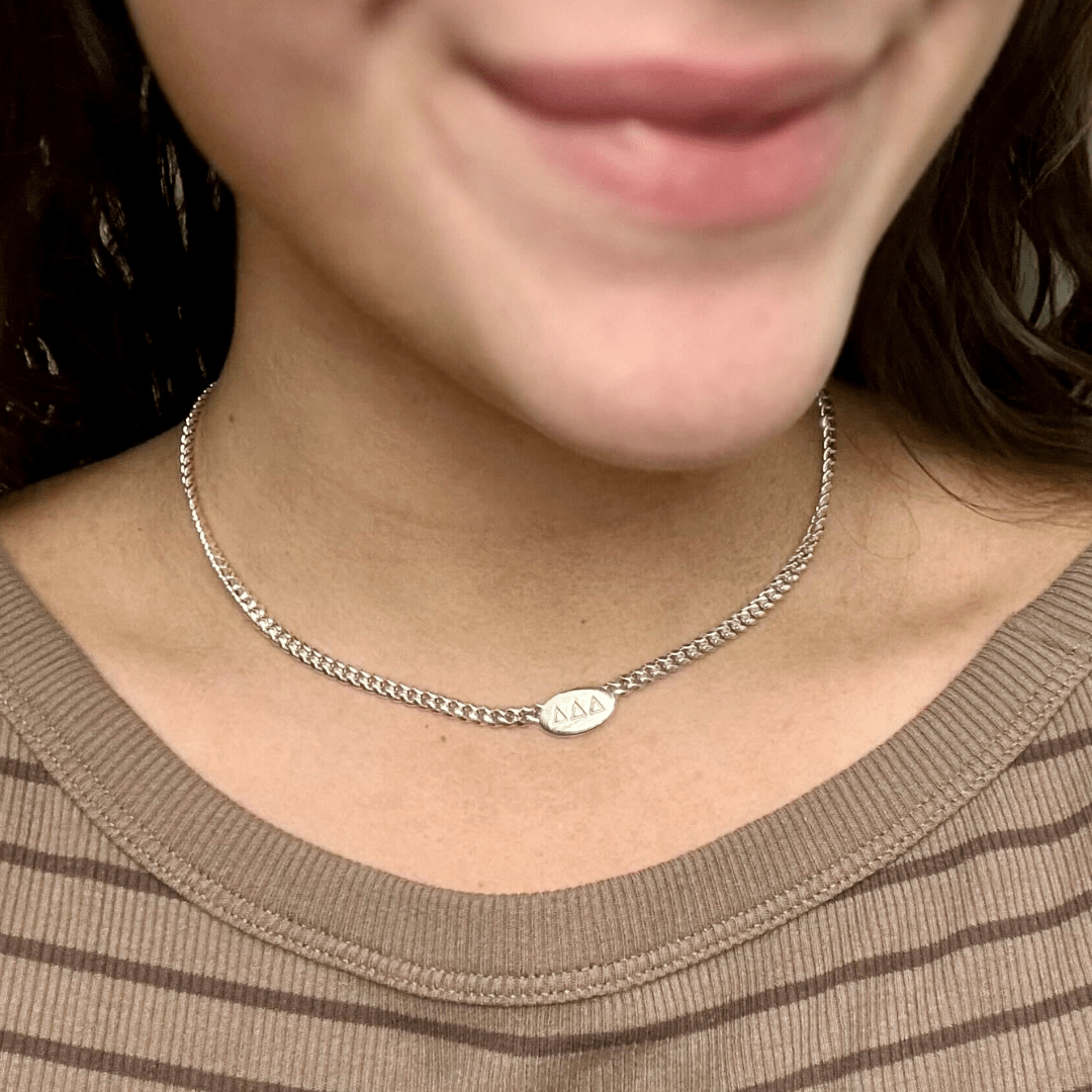 Personalizable Silver Tri Delta Necklace | mazi + zo sorority jewelry