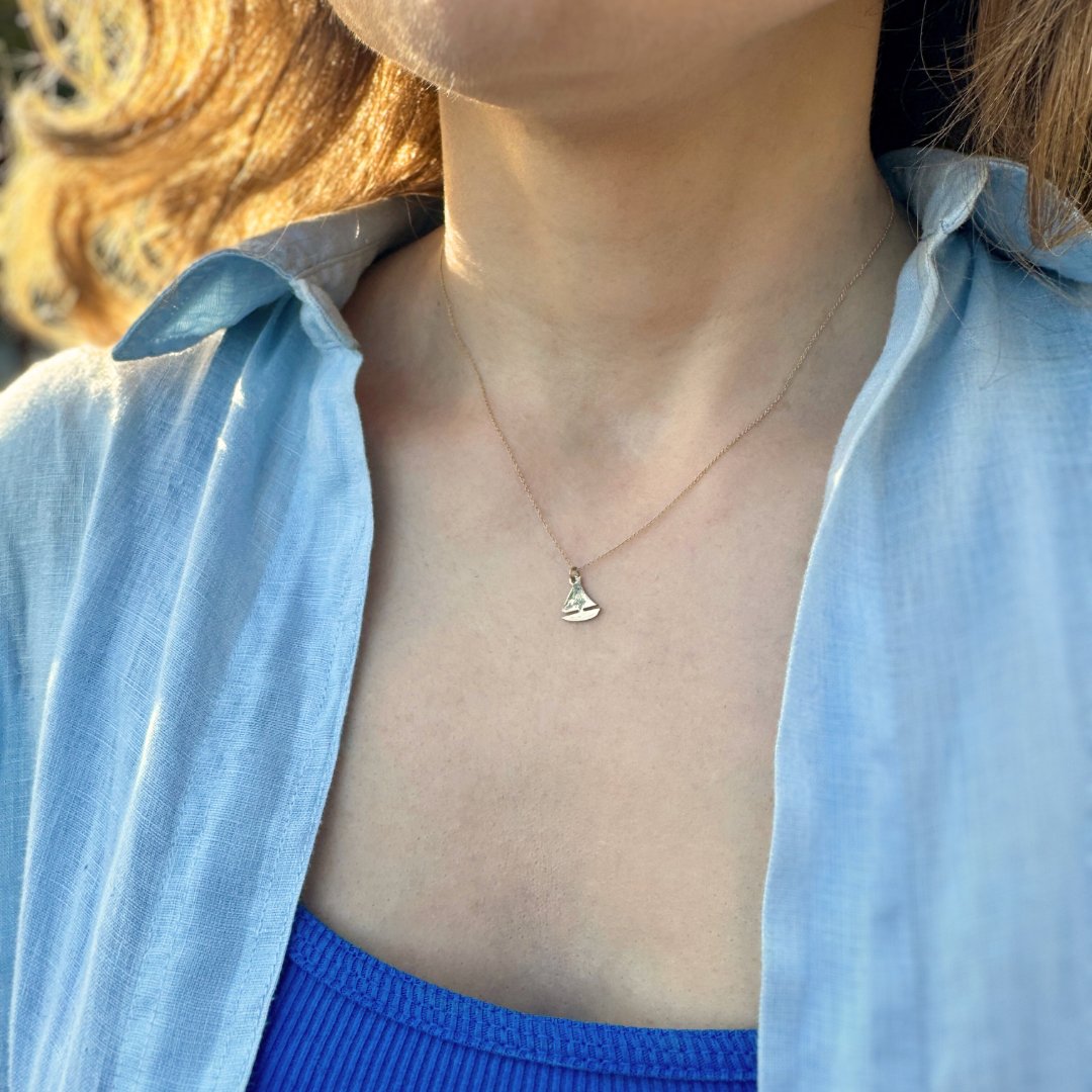 Tri Sigma Sailboat Necklace in 14k Gold | mazi + zo sorority jewelry