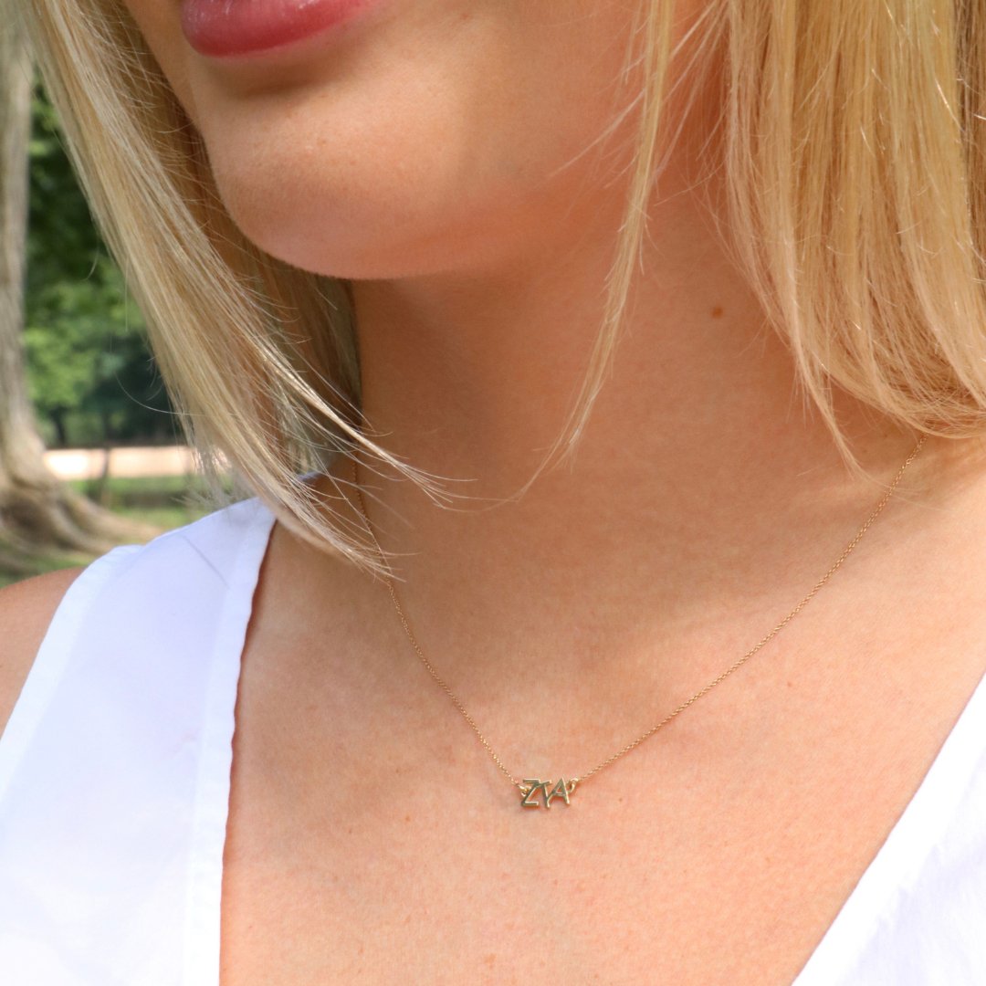 Gold Zeta Tau Alpha necklace | mazi + zo sorority jewelry